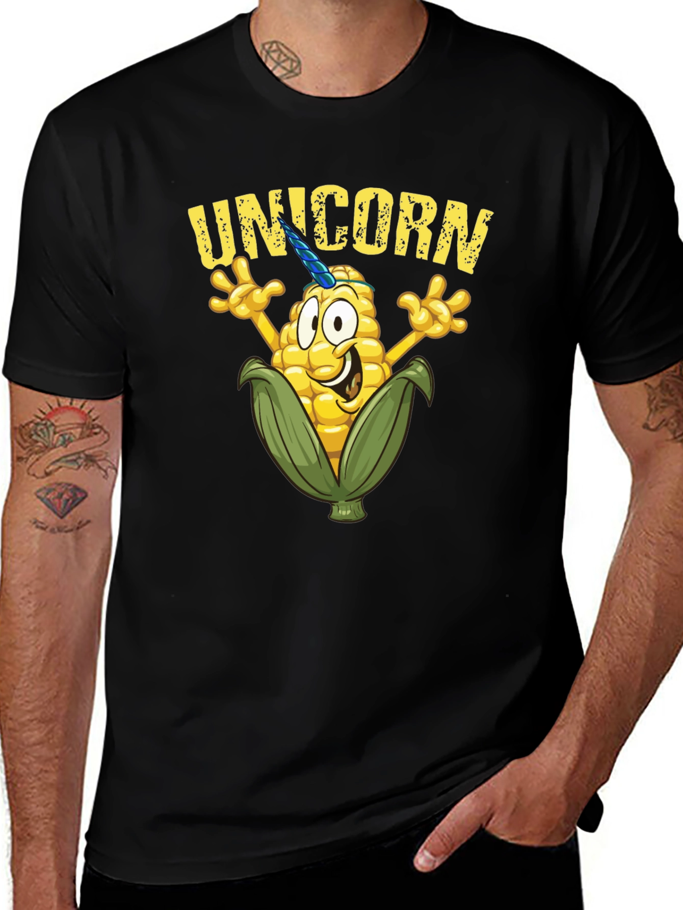 Unicorn Corn Graphic Tee - Black Cotton T-Shirt