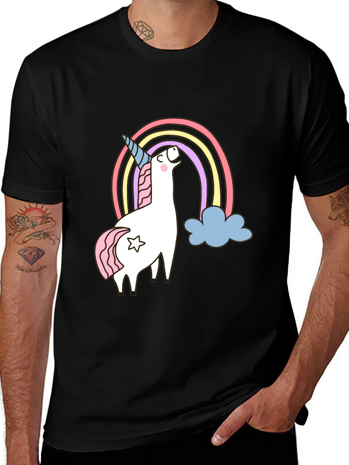 Unicorn Rainbow Graphic Tee - Mens Black T-Shirt
