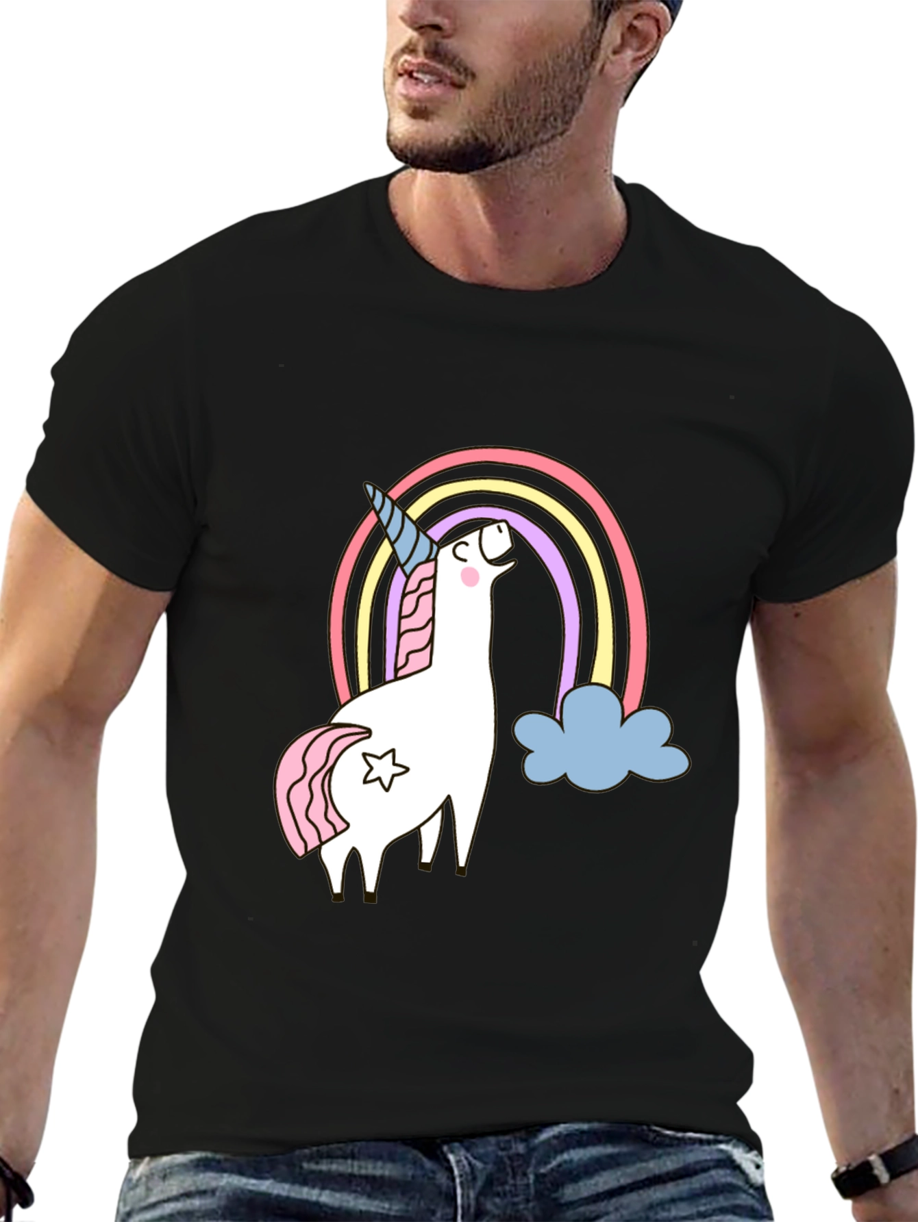 Unicorn Rainbow Graphic Tee - Mens Black T-Shirt