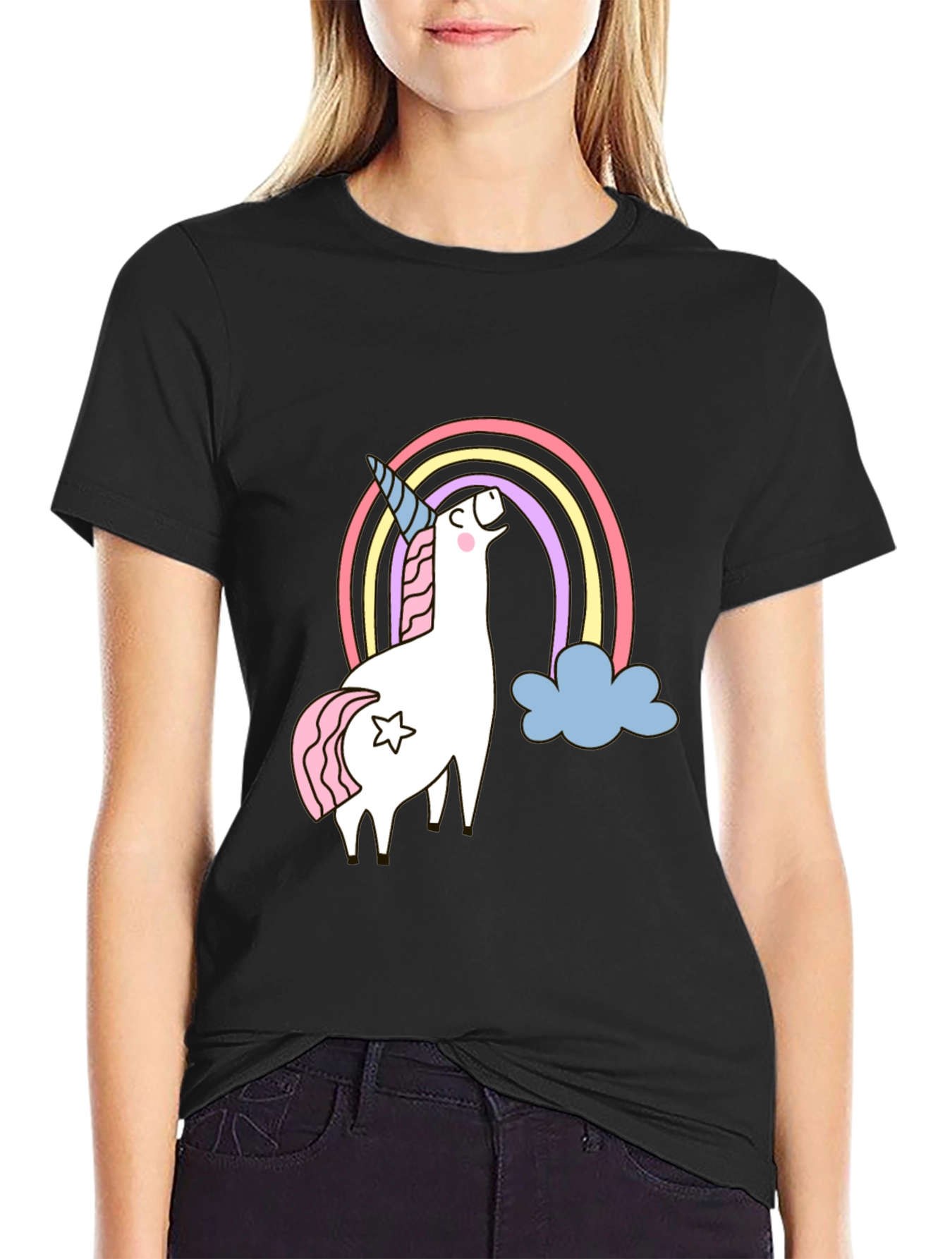 Unicorn Rainbow Graphic Tee - Mens Black T-Shirt
