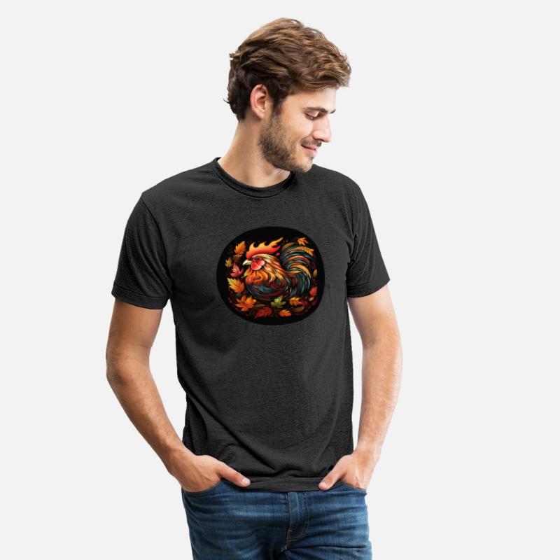 Autumn chicken made of colorful leaves