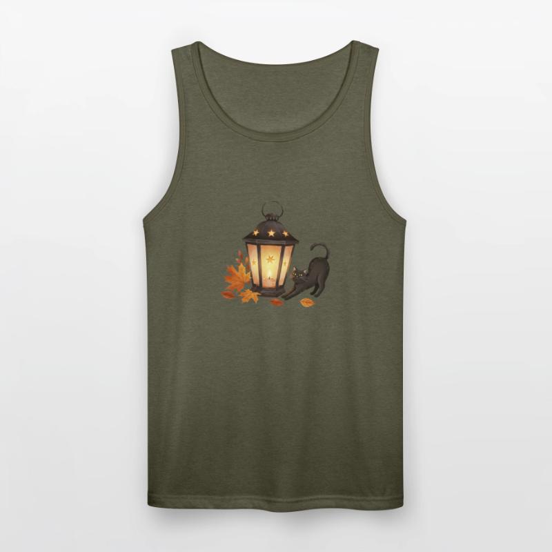 Autumn Night Lantern with Playful Cat