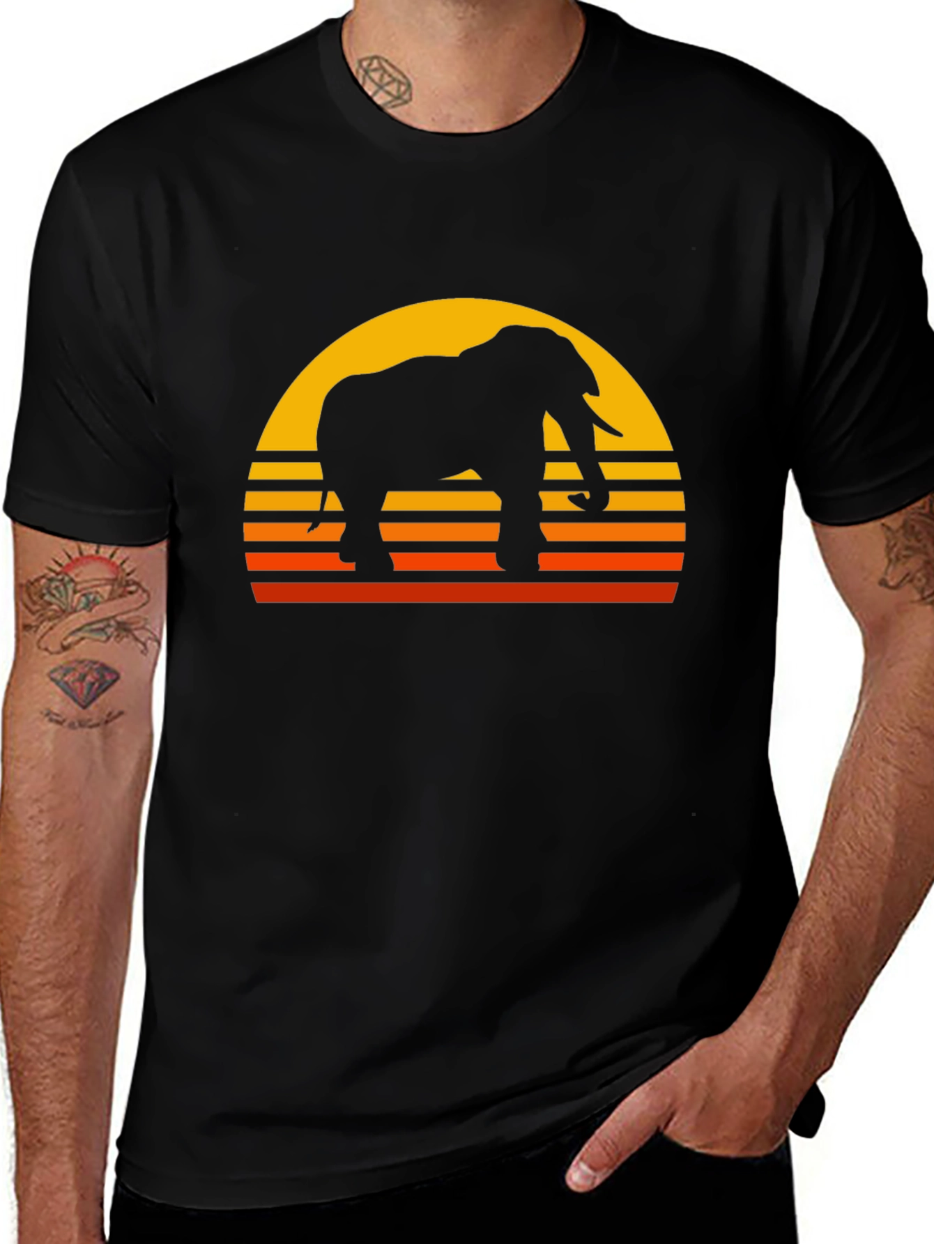 Elephant Sunset Graphic T-Shirt - Classic Black Tee