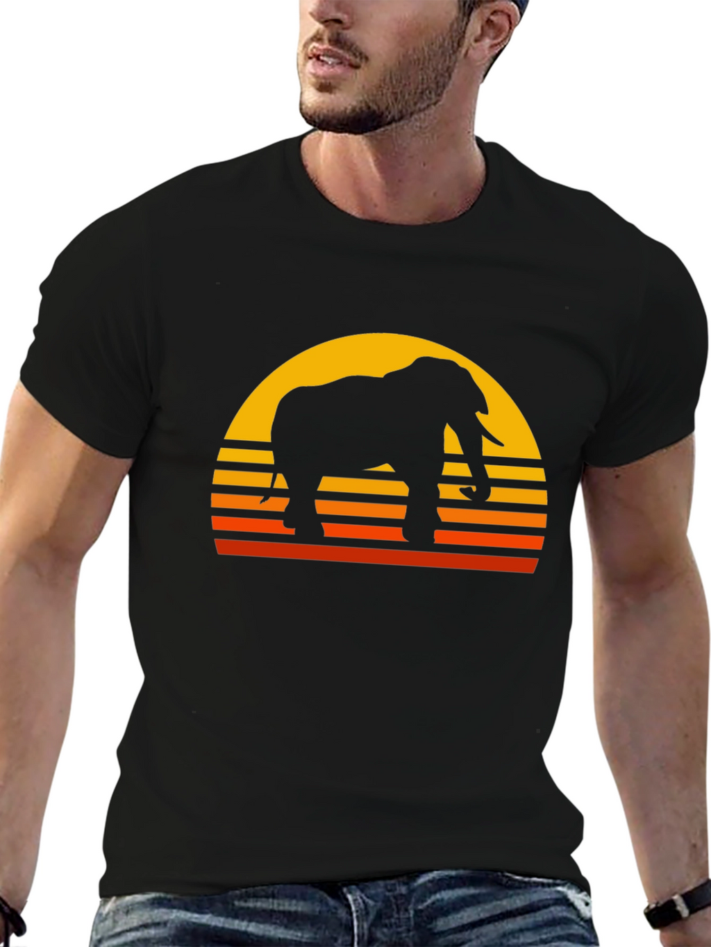 Elephant Sunset Graphic T-Shirt - Classic Black Tee