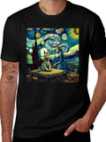 Starry Night Cat T-Shirt Artistic Print