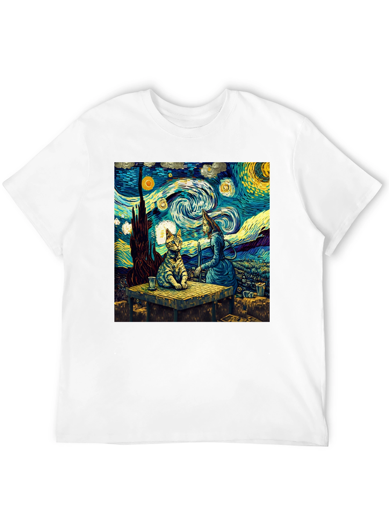 Starry Night Cat T-Shirt Artistic Print