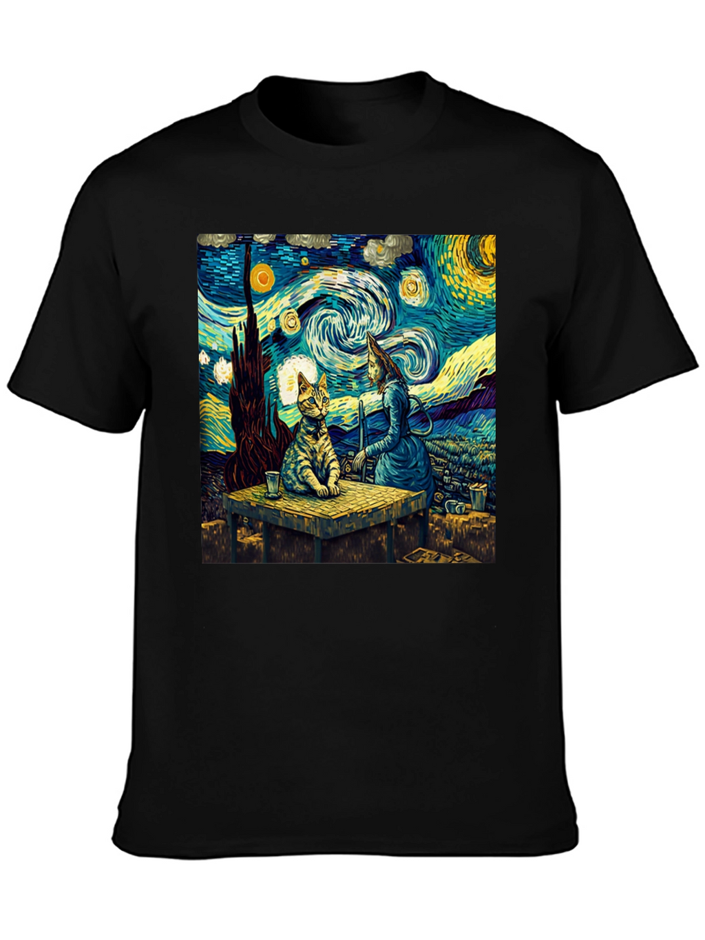 Starry Night Cat T-Shirt Artistic Print