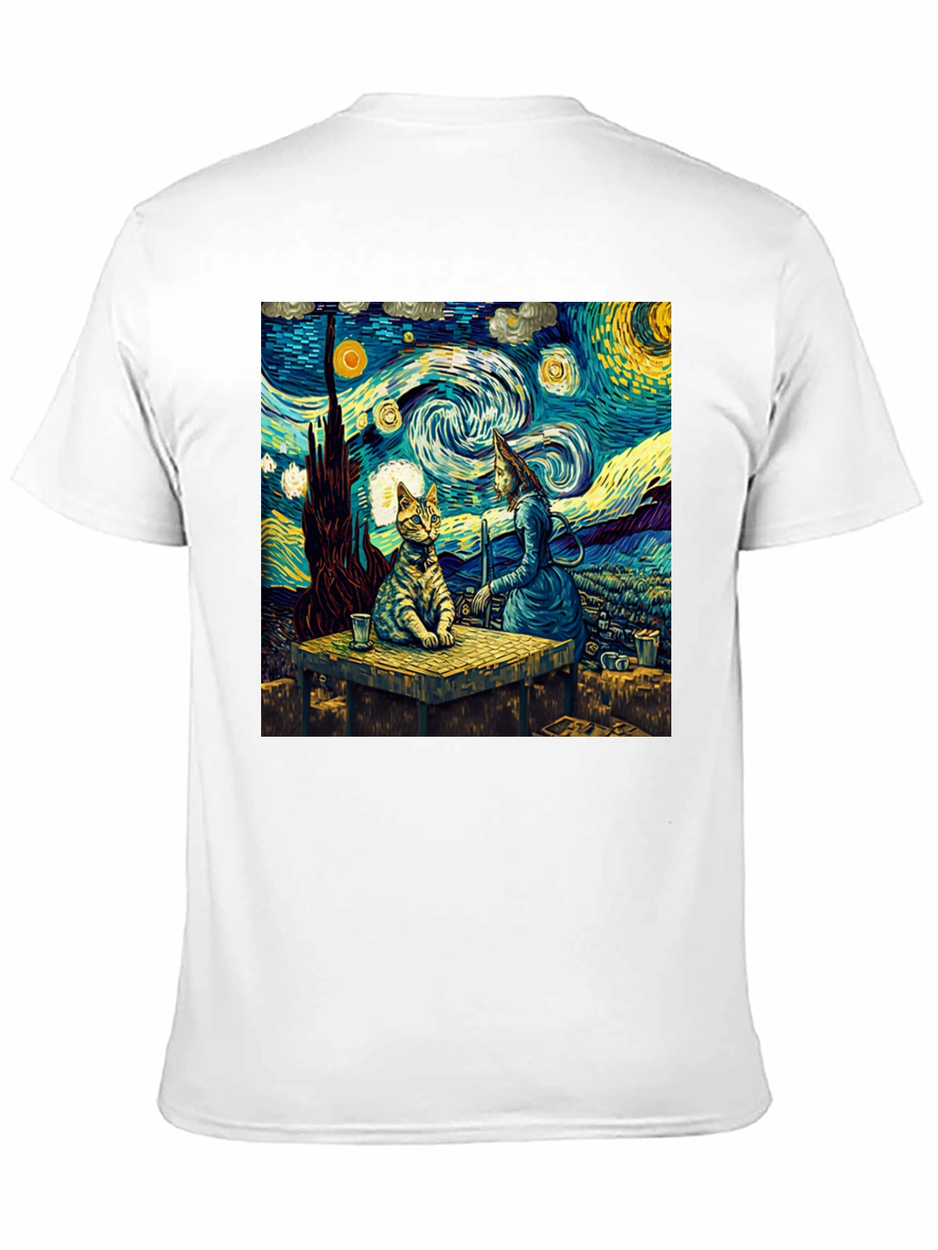 Starry Night Cat T-Shirt Artistic Print