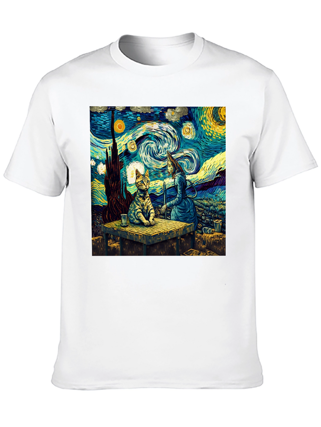 Starry Night Cat T-Shirt Artistic Print