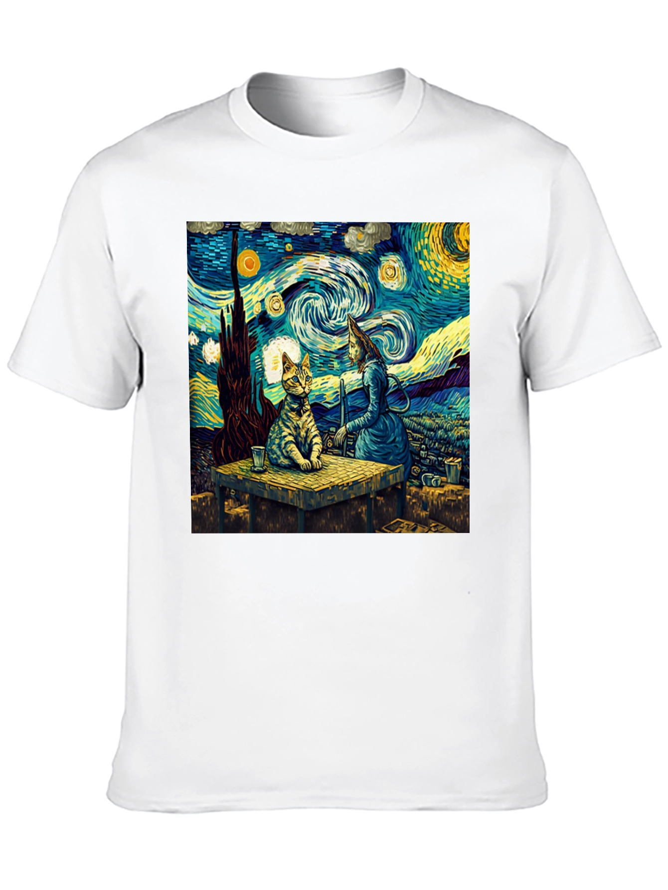 Starry Night Cat T-Shirt Artistic Print