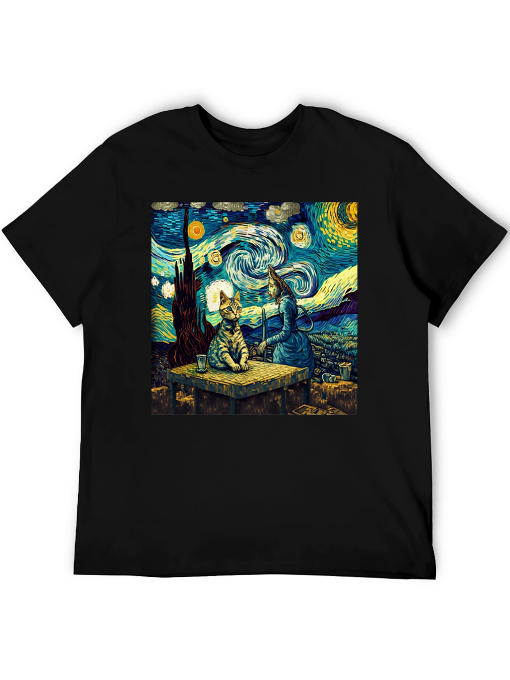 Starry Night Cat T-Shirt Artistic Print