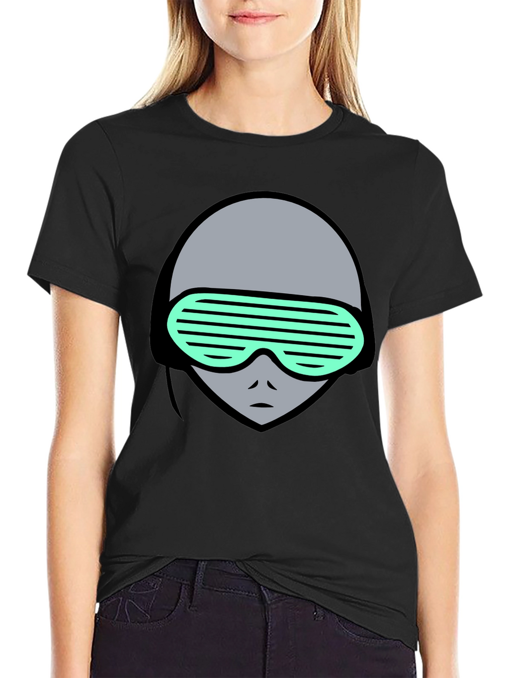 Retro Alien Graphic Tee - Black Cotton T-Shirt