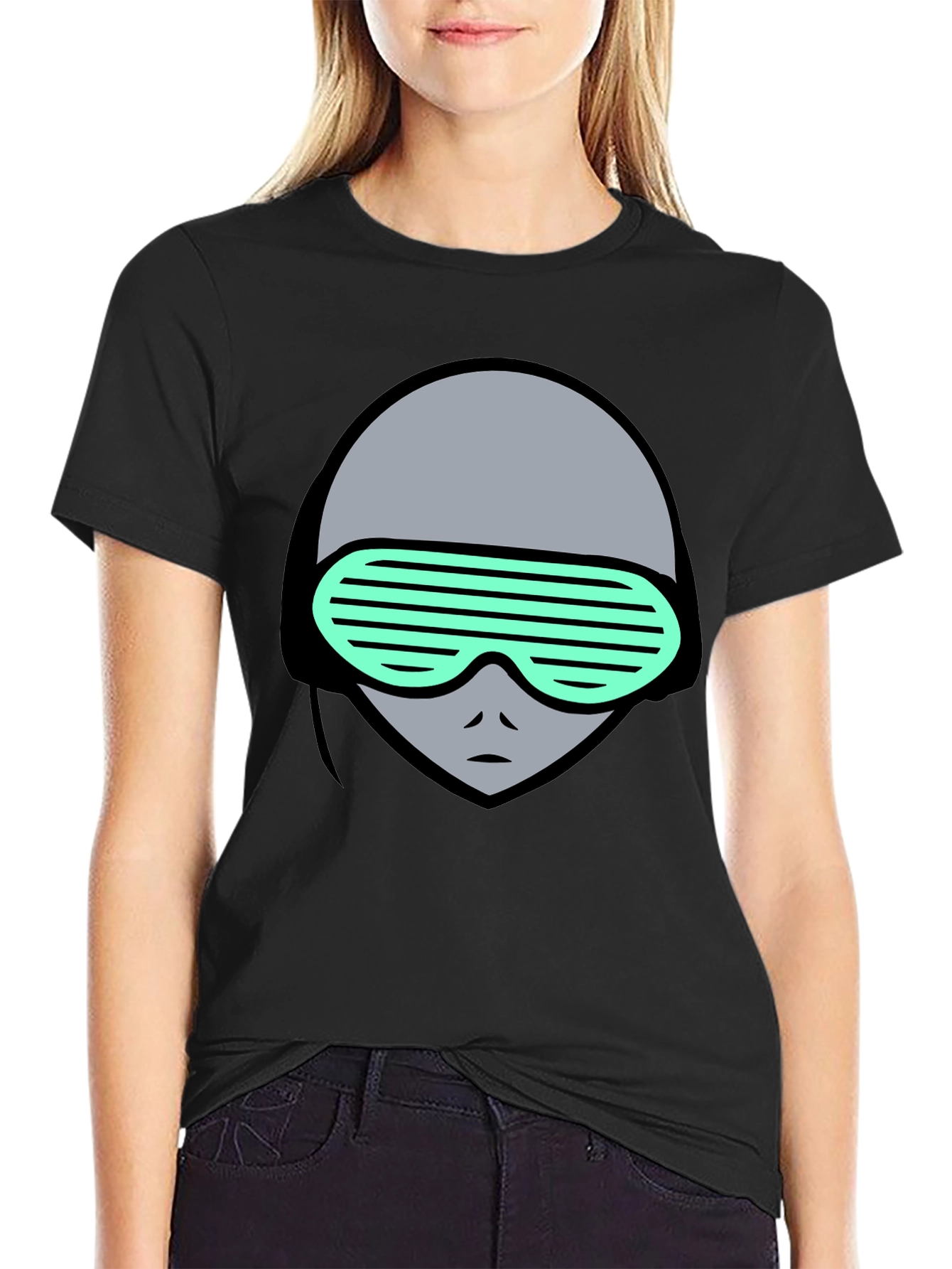 Retro Alien Graphic Tee - Black Cotton T-Shirt