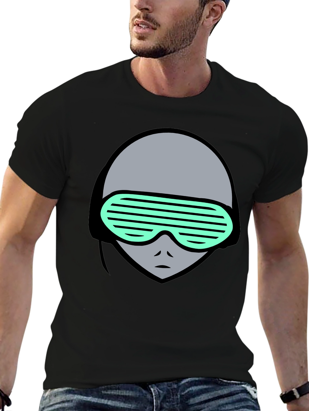 Retro Alien Graphic Tee - Black Cotton T-Shirt