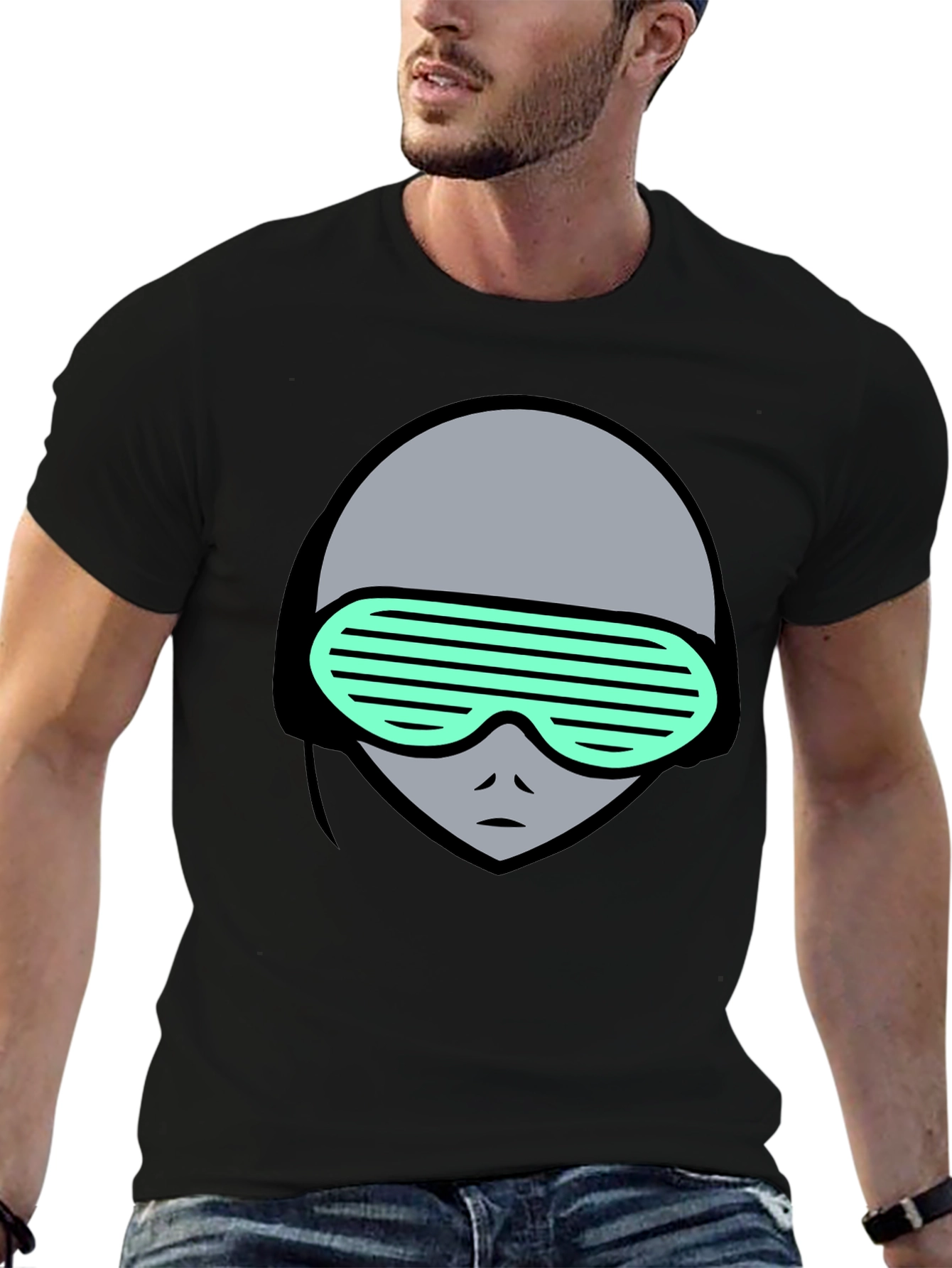Retro Alien Graphic Tee - Black Cotton T-Shirt