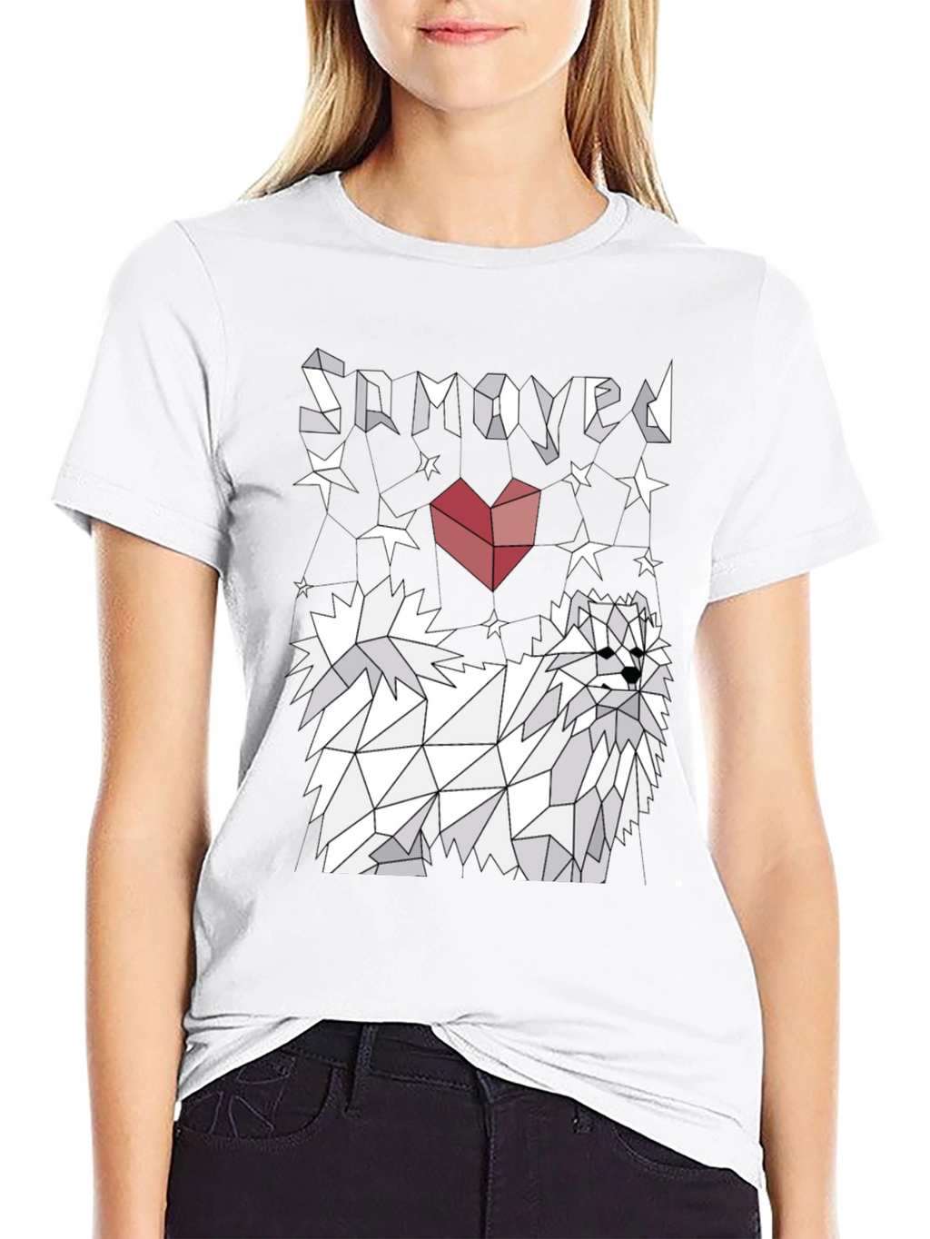 Geometric Samoyed Dog Graphic Tee - Unisex Black T-Shirt
