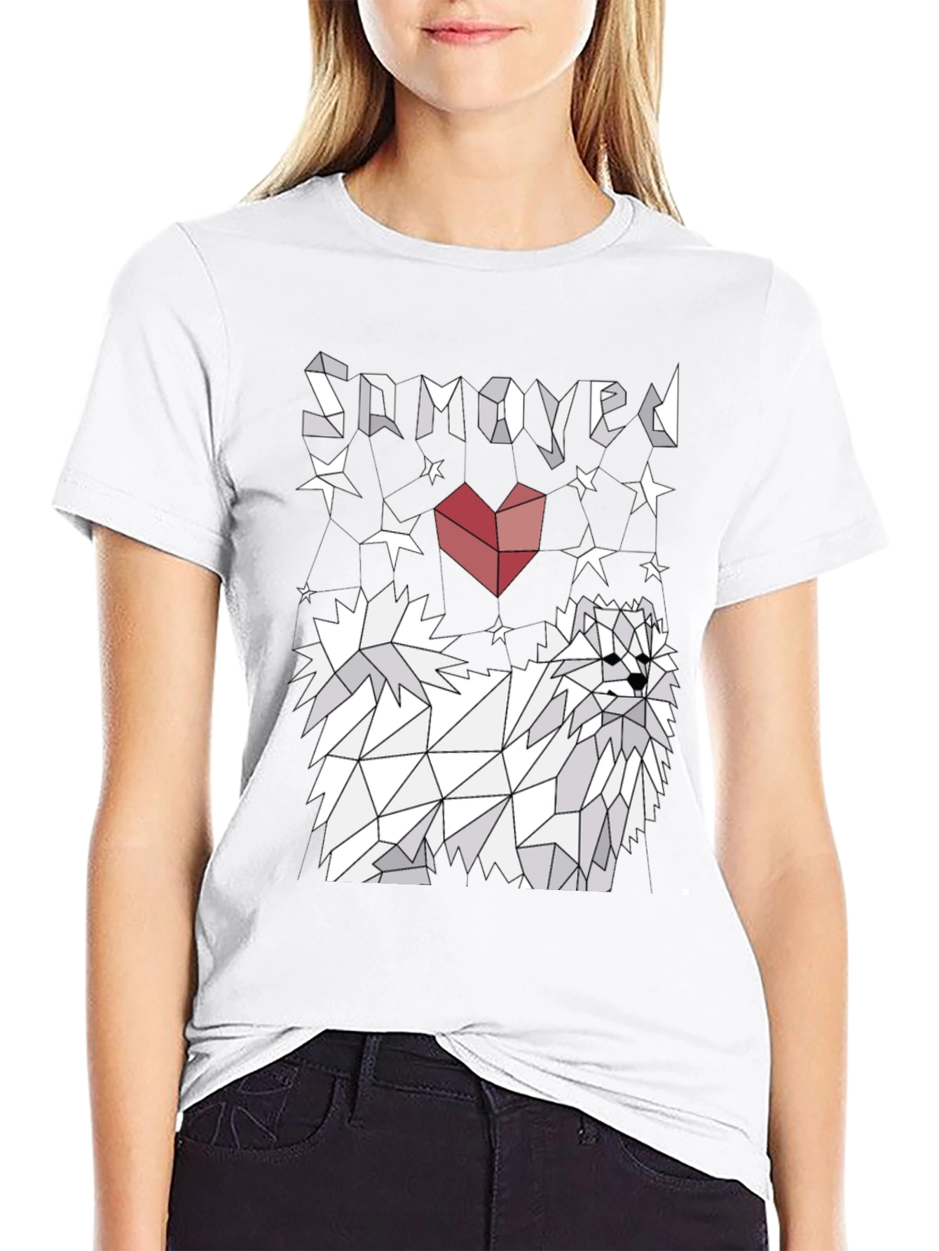 Geometric Samoyed Dog Graphic Tee - Unisex Black T-Shirt