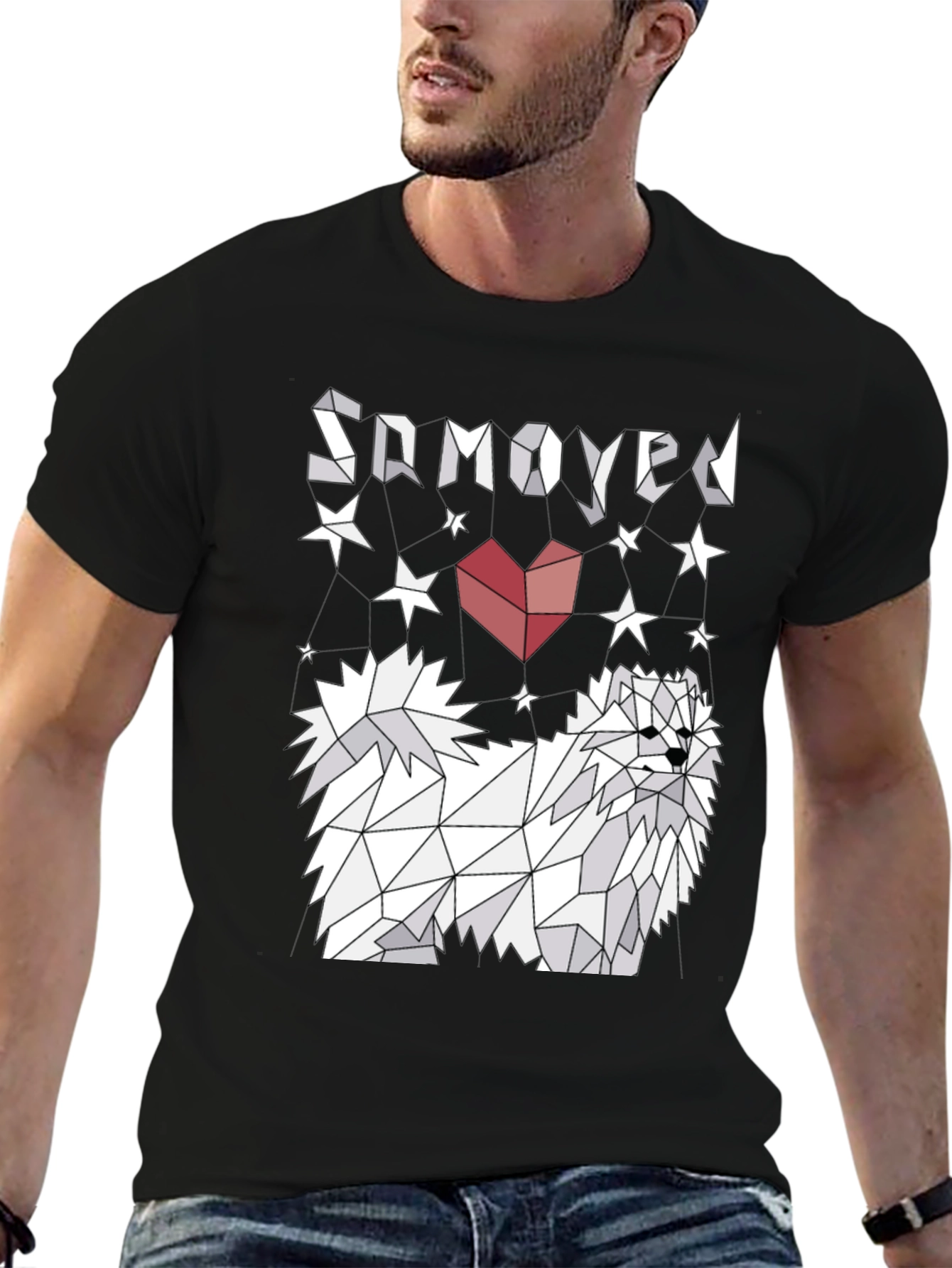 Geometric Samoyed Dog Graphic Tee - Unisex Black T-Shirt