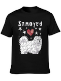 Geometric Samoyed Dog Graphic Tee - Unisex Black T-Shirt