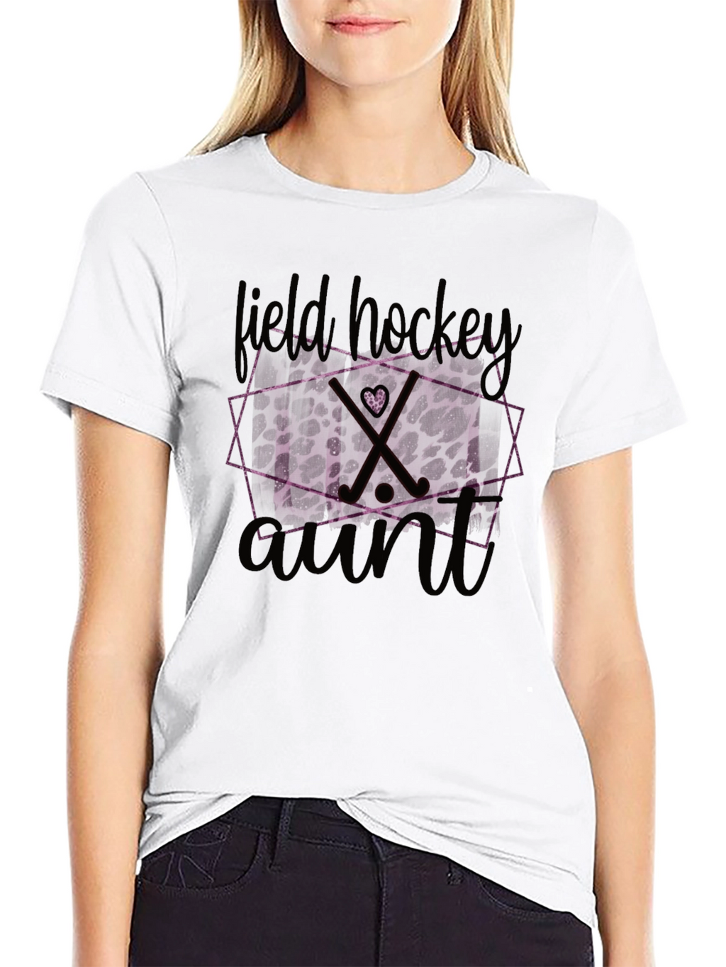 Field Hockey Aunt Leopard Print T-Shirt