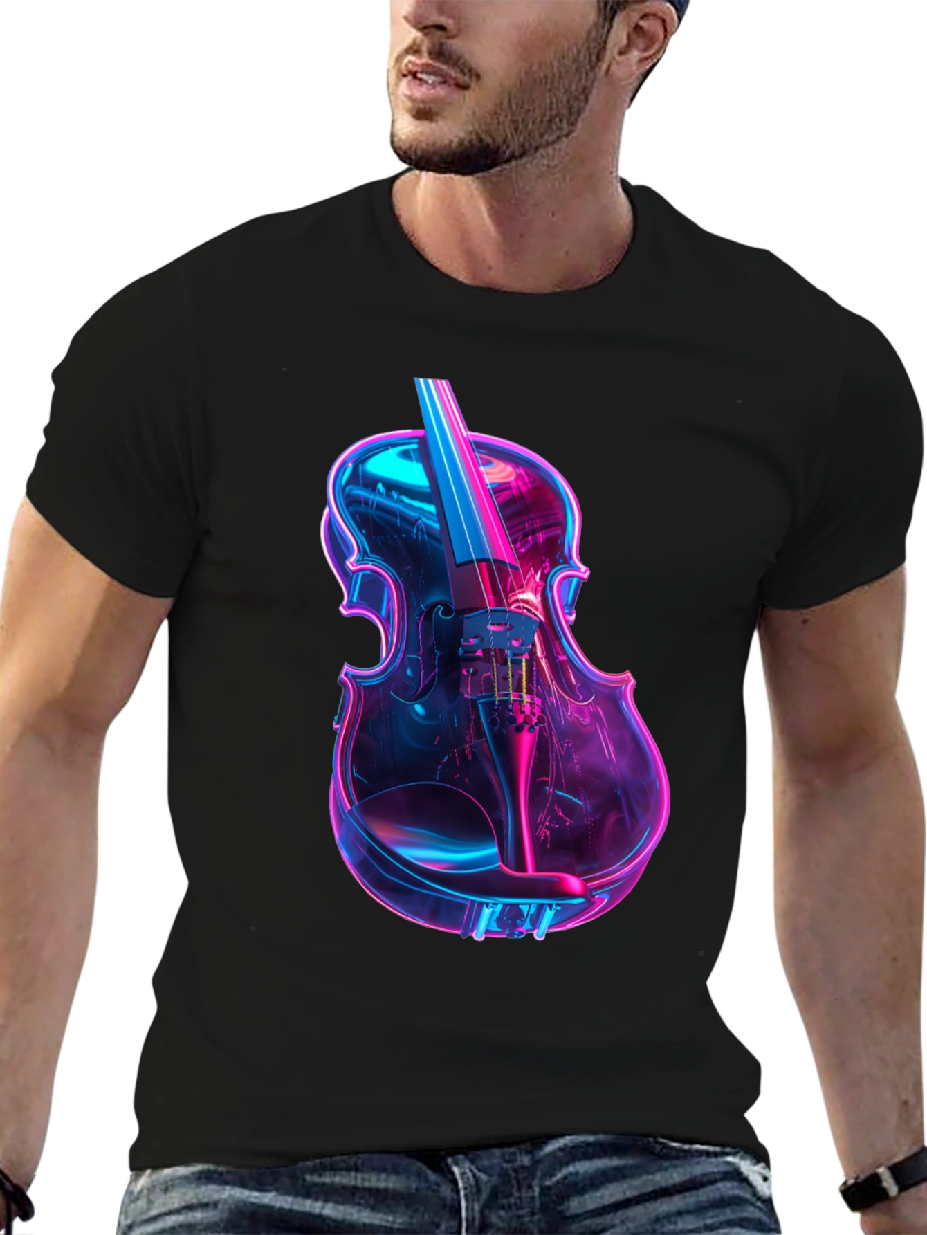 Neon Violin Graphic T-Shirt