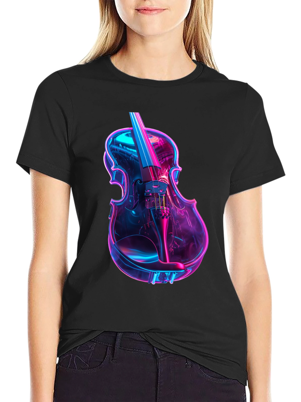Neon Violin Graphic T-Shirt