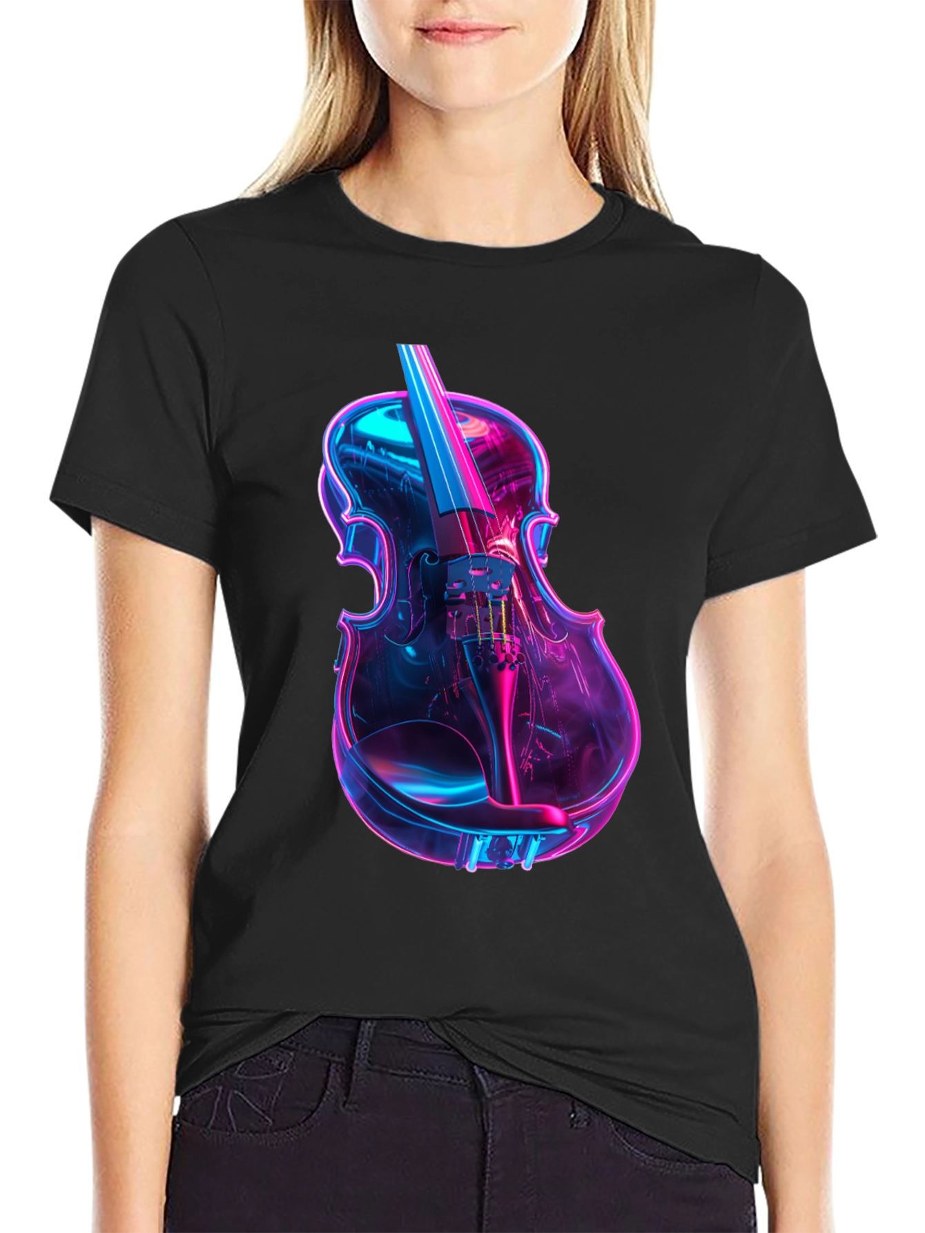 Neon Violin Graphic T-Shirt