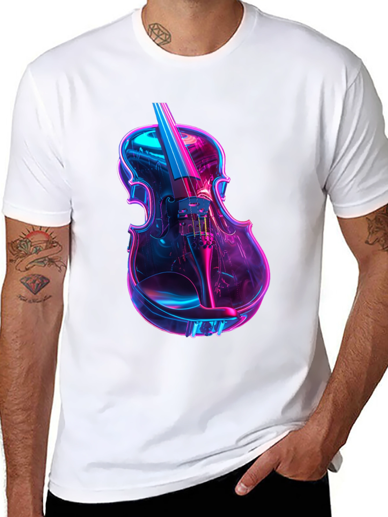 Neon Violin Graphic T-Shirt