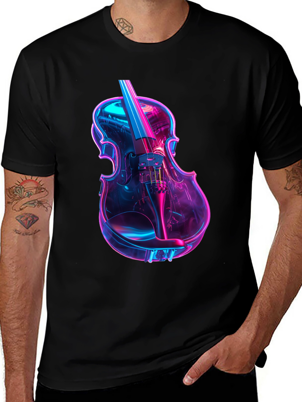 Neon Violin Graphic T-Shirt