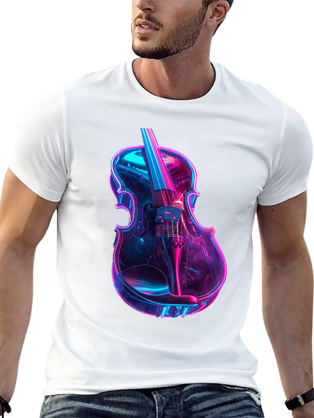 Neon Violin Graphic T-Shirt