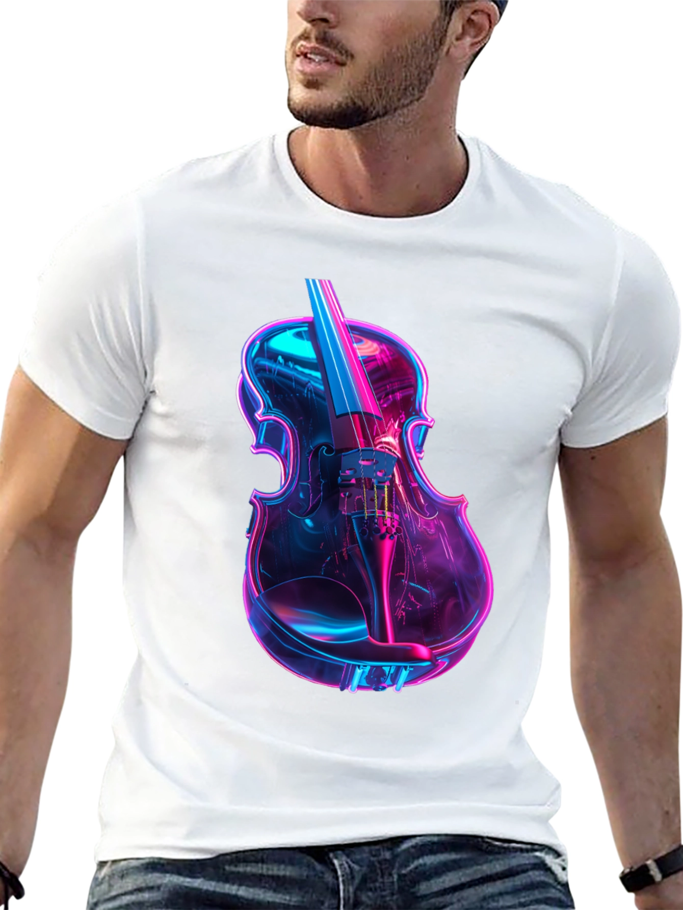 Neon Violin Graphic T-Shirt