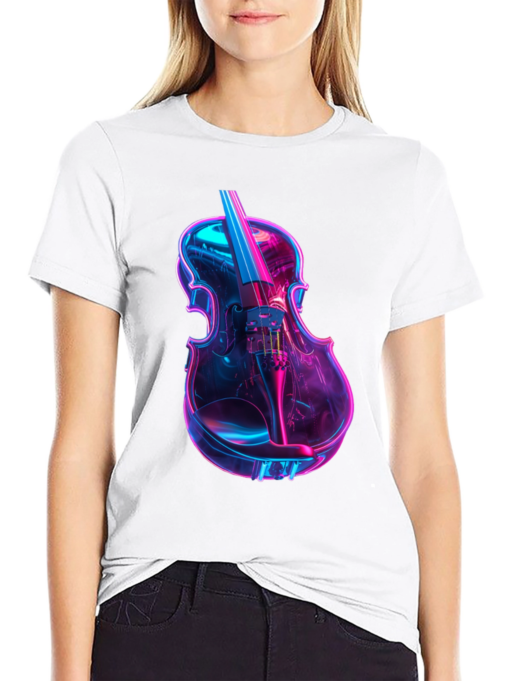 Neon Violin Graphic T-Shirt