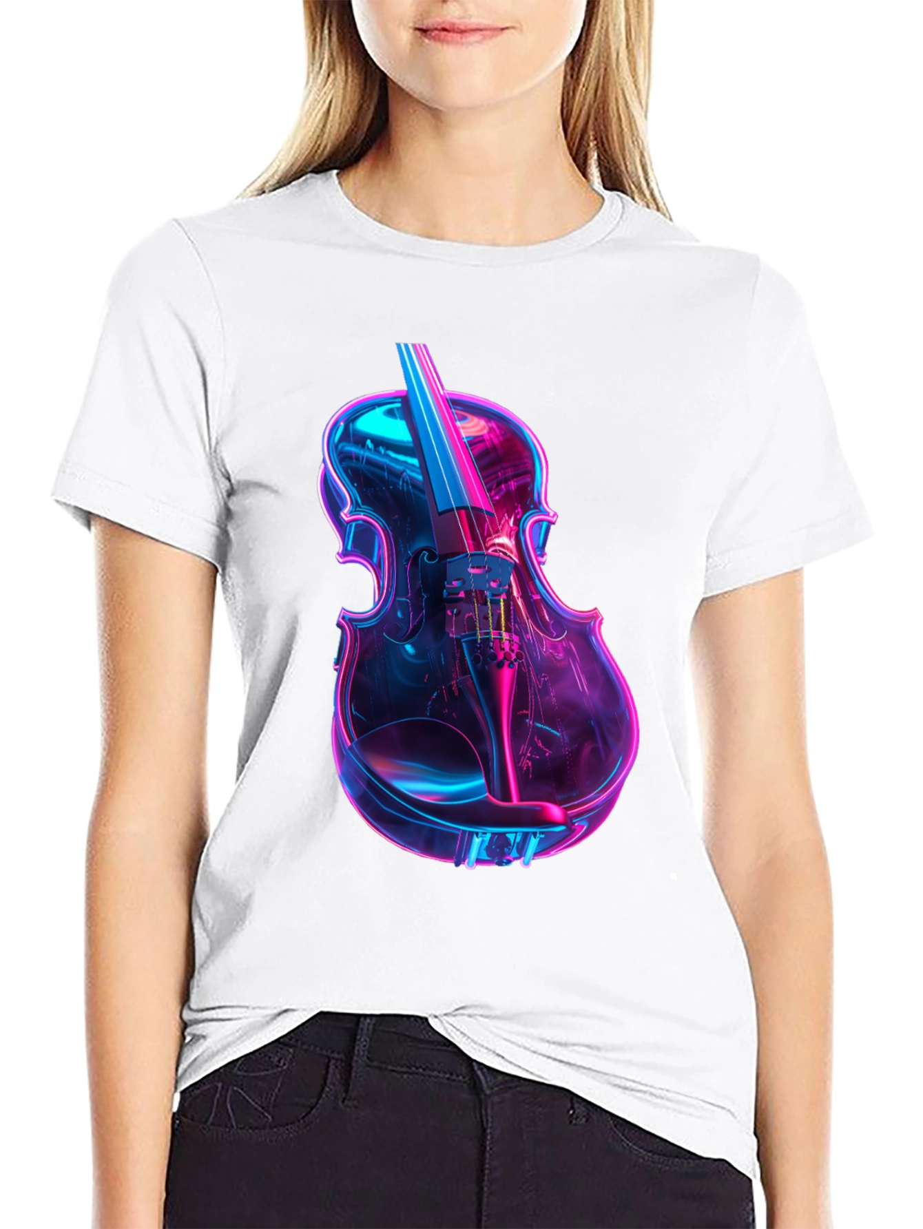 Neon Violin Graphic T-Shirt