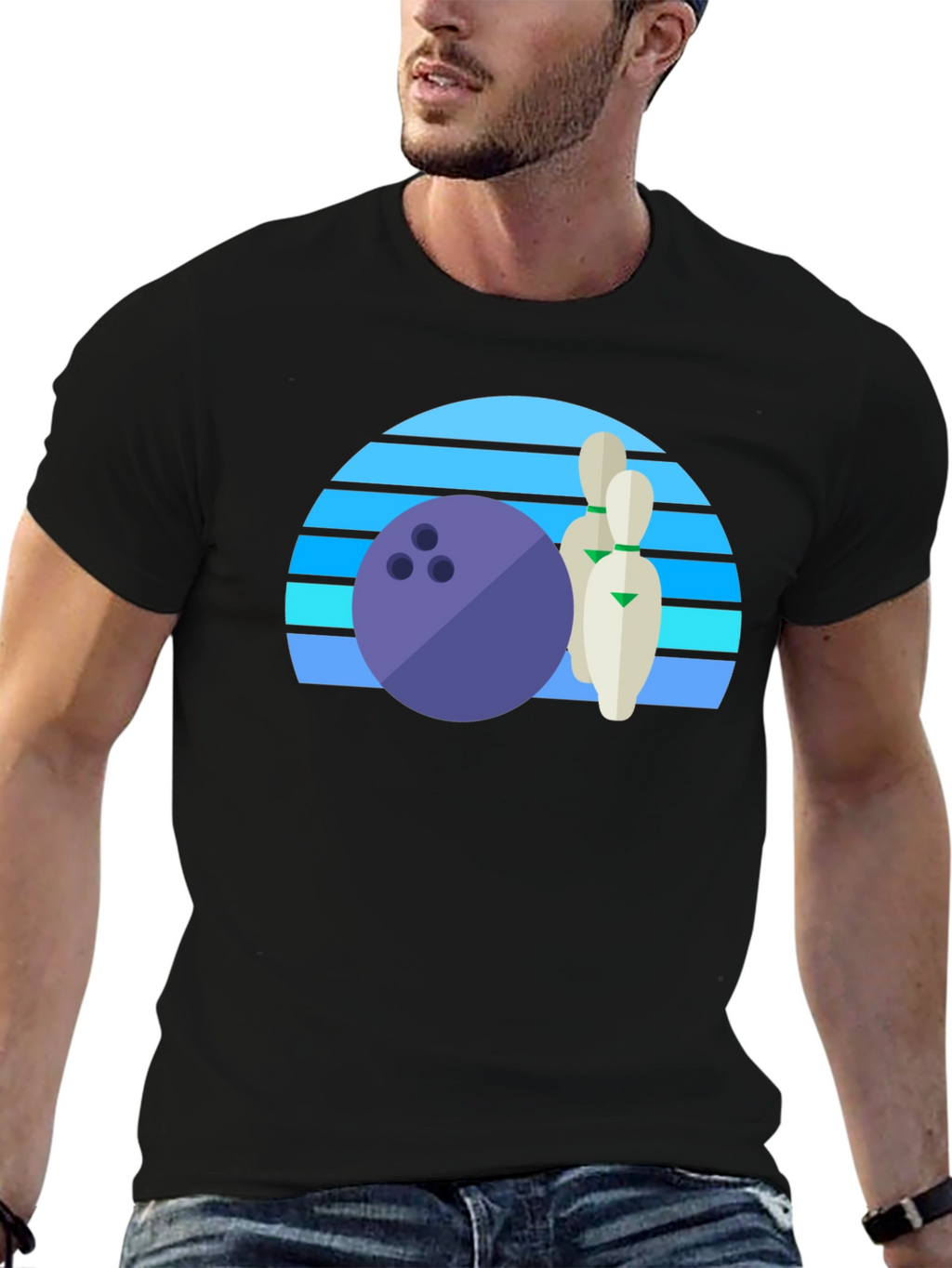 Retro Bowling Ball and Pins Graphic Tee