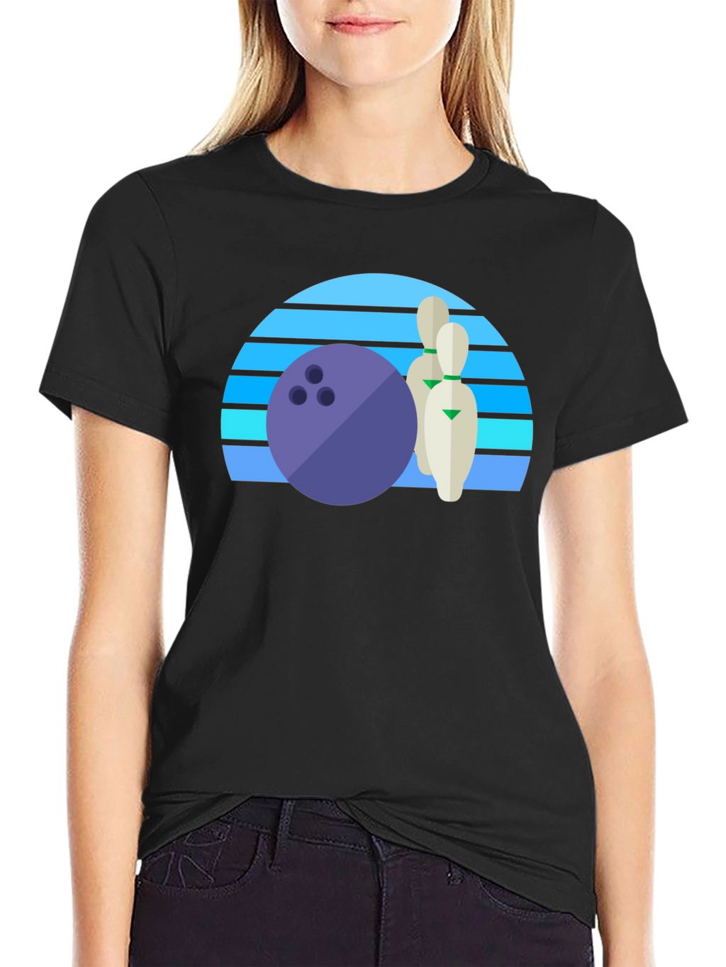 Retro Bowling Ball and Pins Graphic Tee