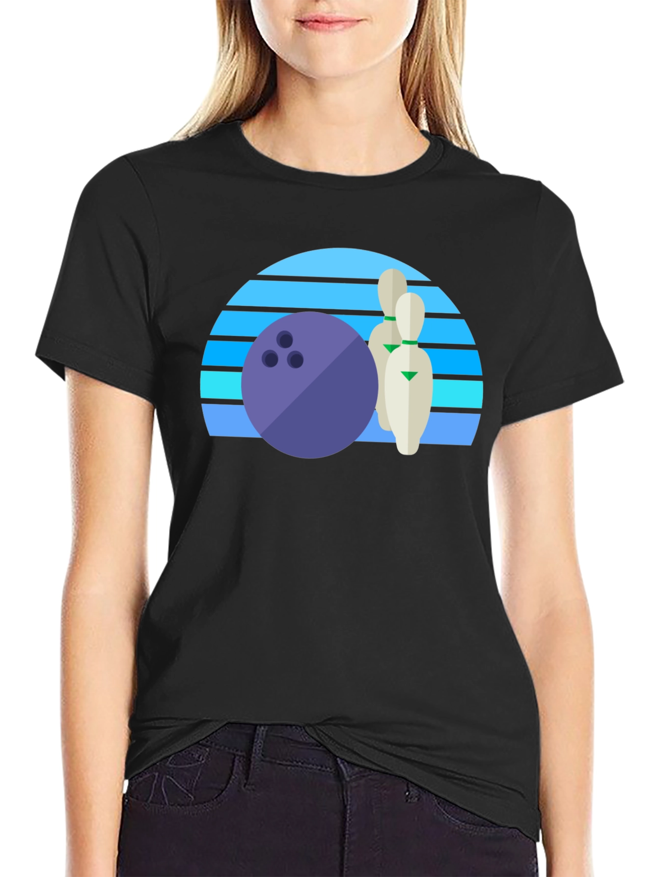 Retro Bowling Ball and Pins Graphic Tee