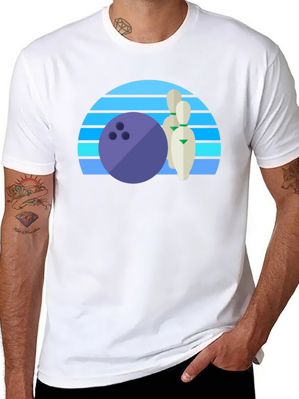 Retro Bowling Ball and Pins Graphic Tee