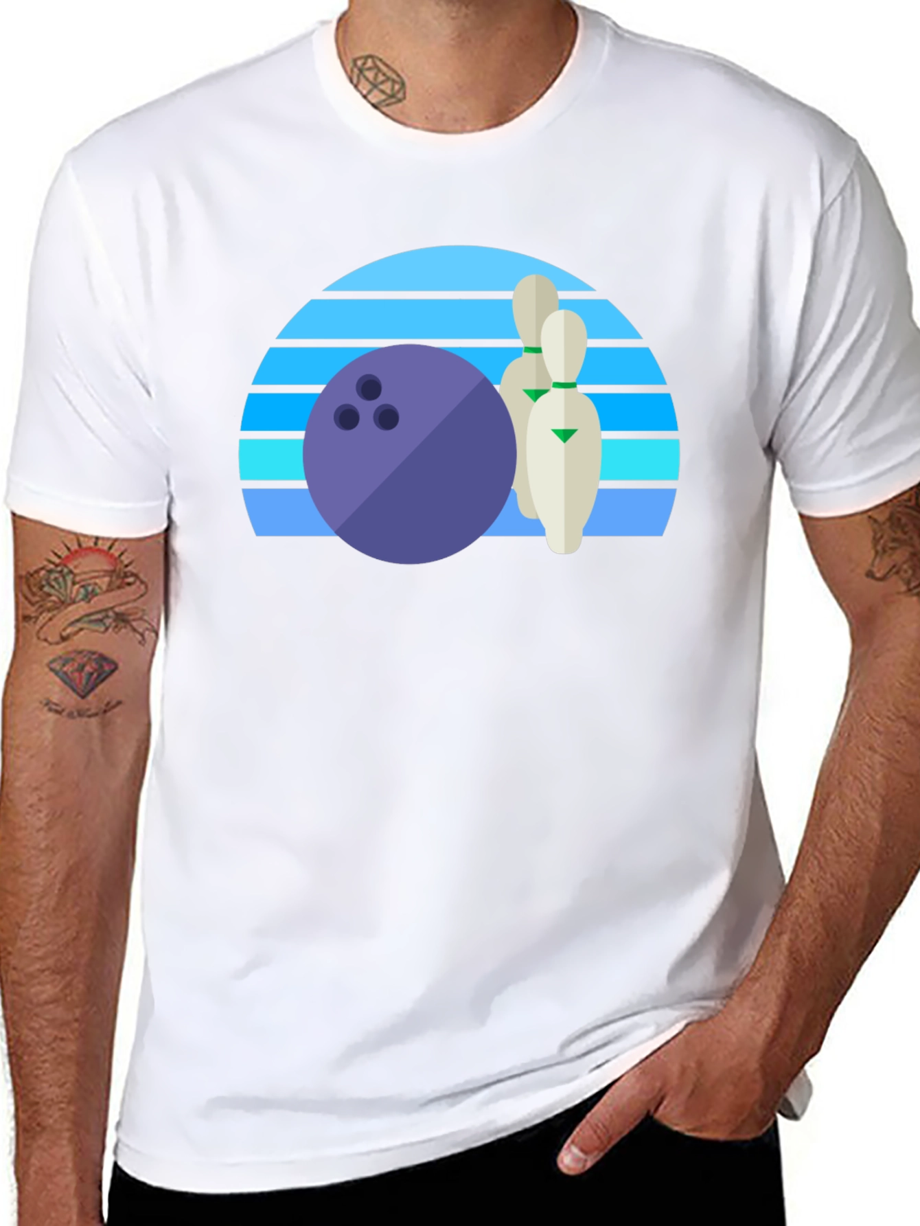 Retro Bowling Ball and Pins Graphic Tee
