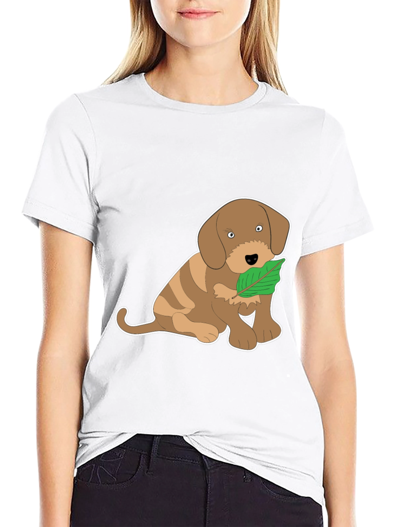 Cute Cartoon Puppy Dog Black T-Shirt