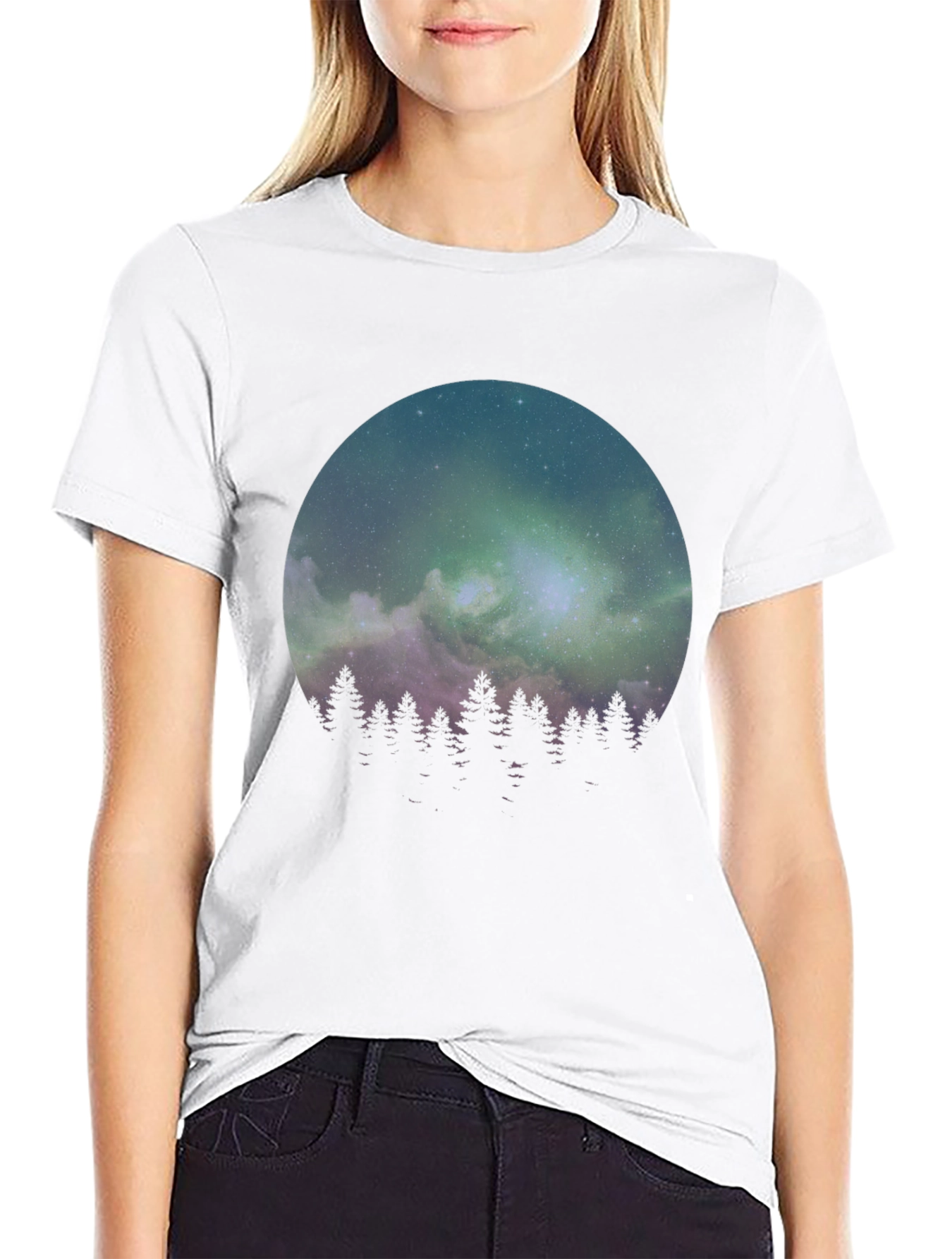 Northern Lights Forest Graphic Tee - Black