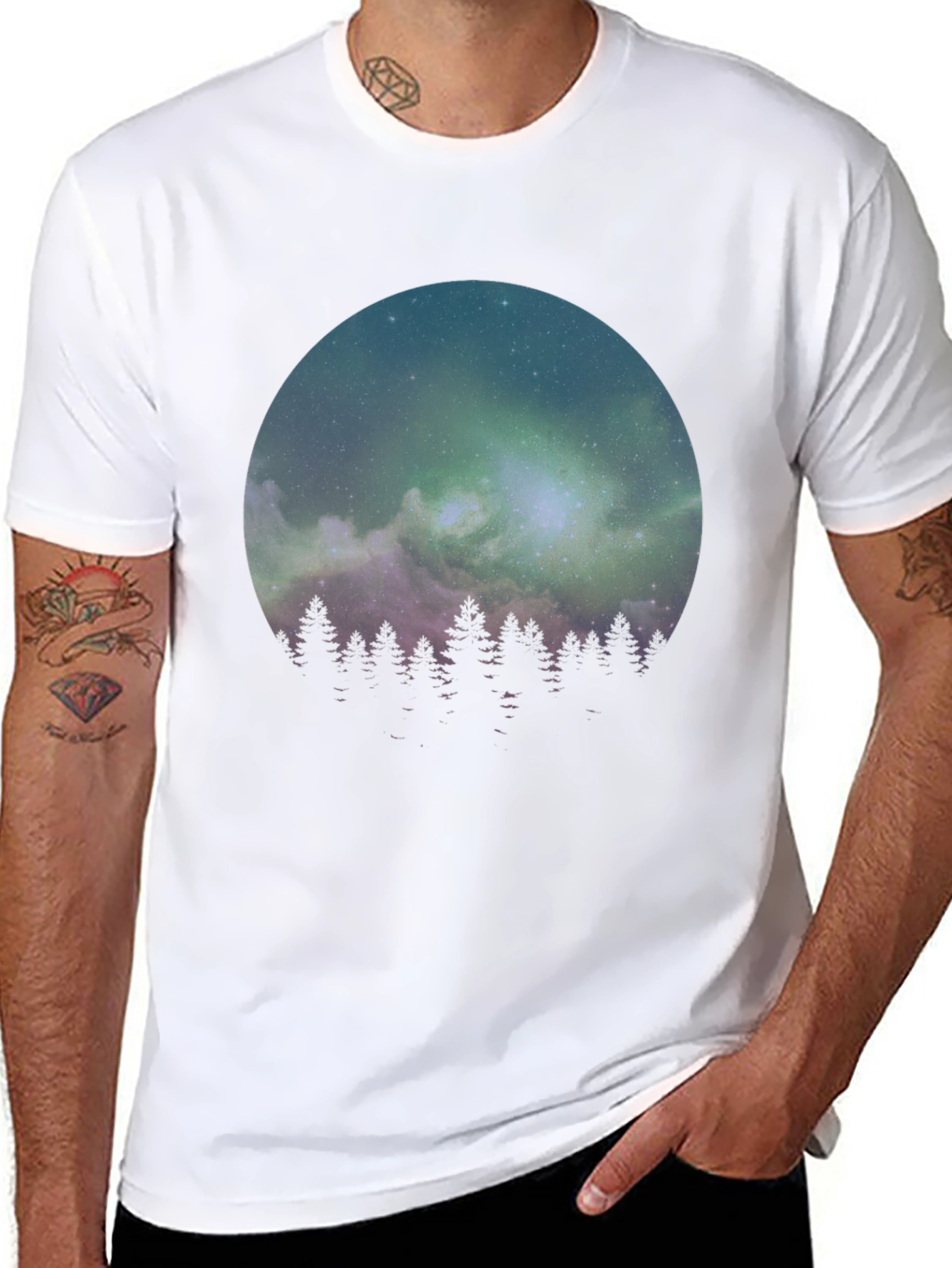 Northern Lights Forest Graphic Tee - Black