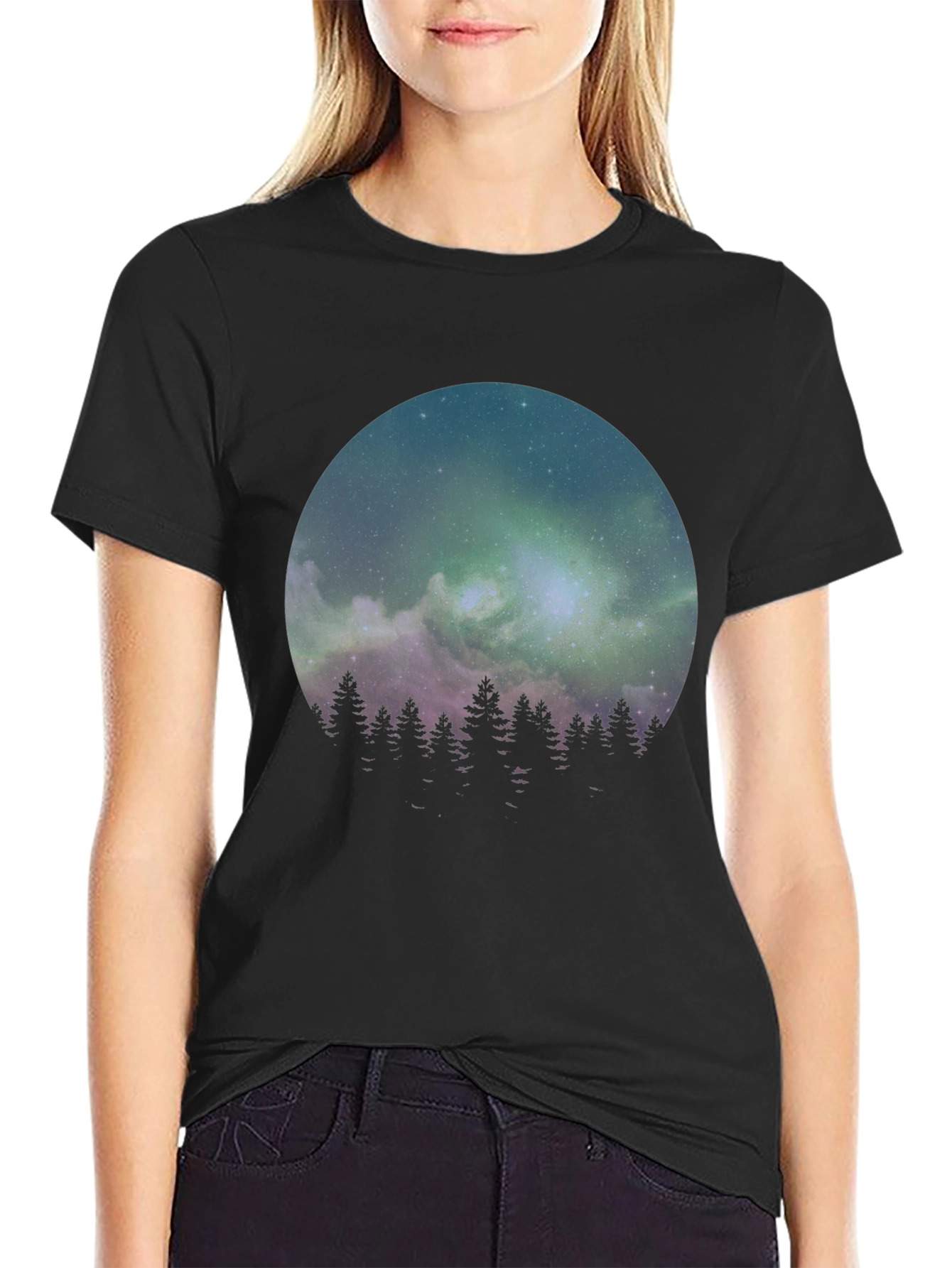 Northern Lights Forest Graphic Tee - Black
