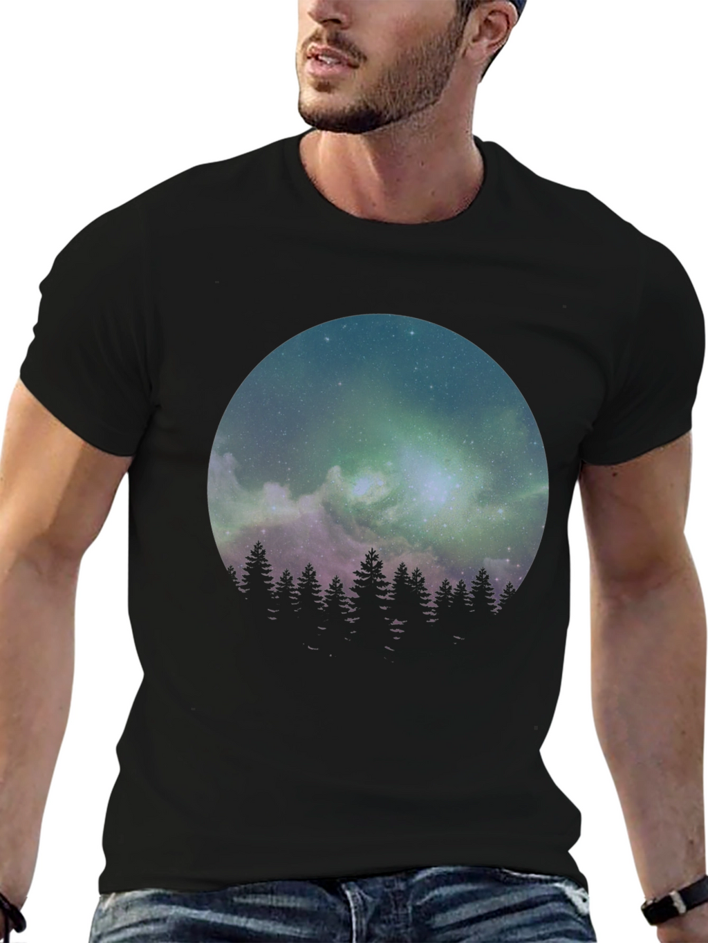 Northern Lights Forest Graphic Tee - Black