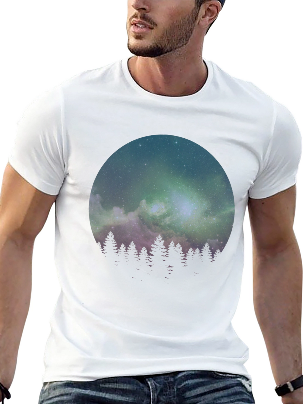 Northern Lights Forest Graphic Tee - Black