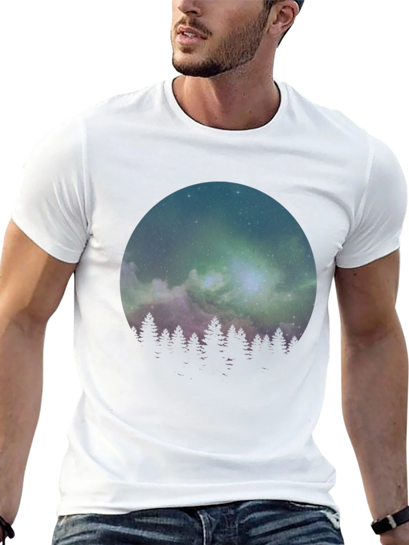 Northern Lights Forest Graphic Tee - Black
