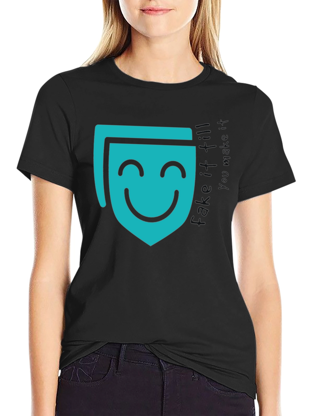 Smiling Mask Graphic Black T-Shirt