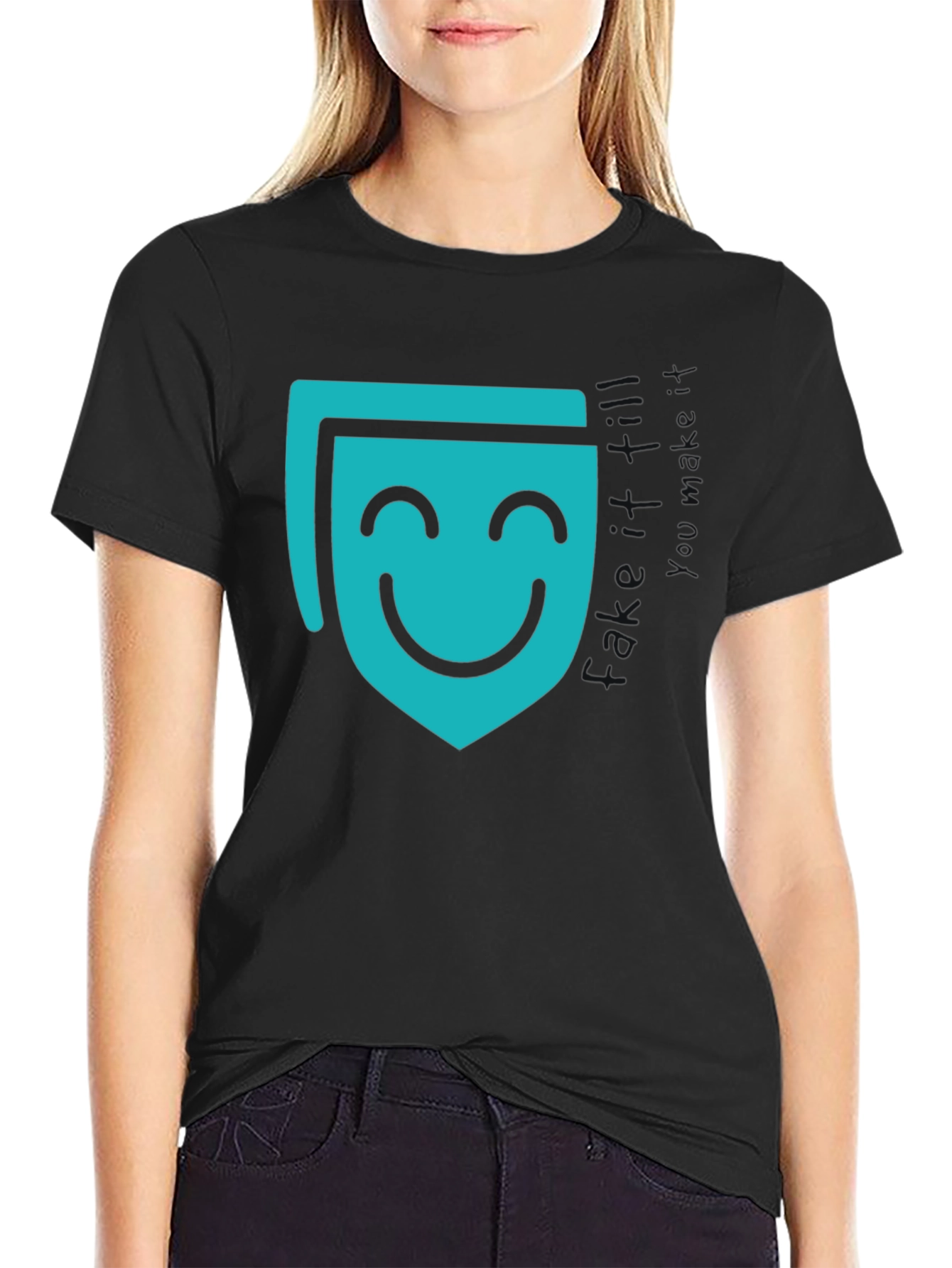 Smiling Mask Graphic Black T-Shirt