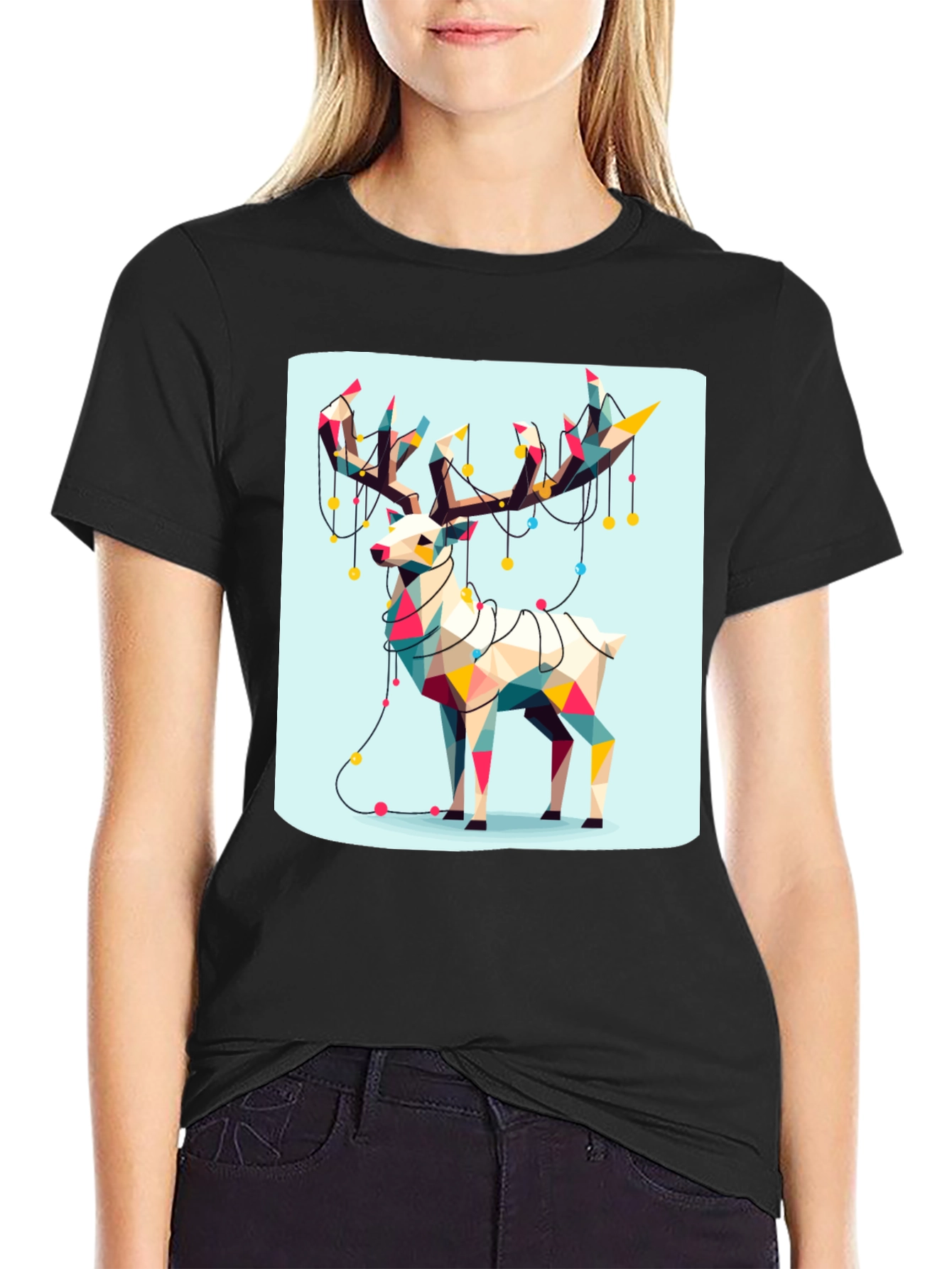 Geometric Reindeer Christmas T-Shirt