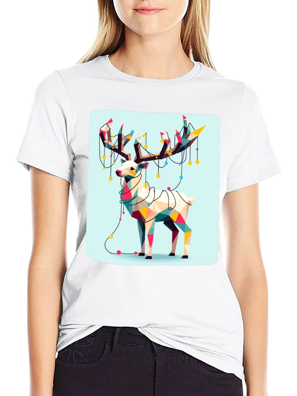 Geometric Reindeer Christmas T-Shirt
