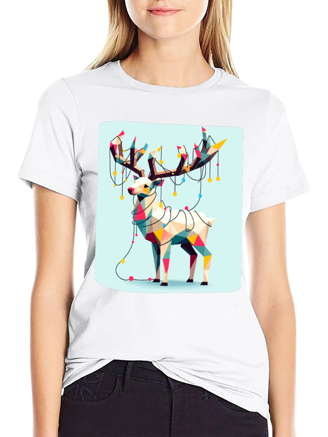 Geometric Reindeer Christmas T-Shirt